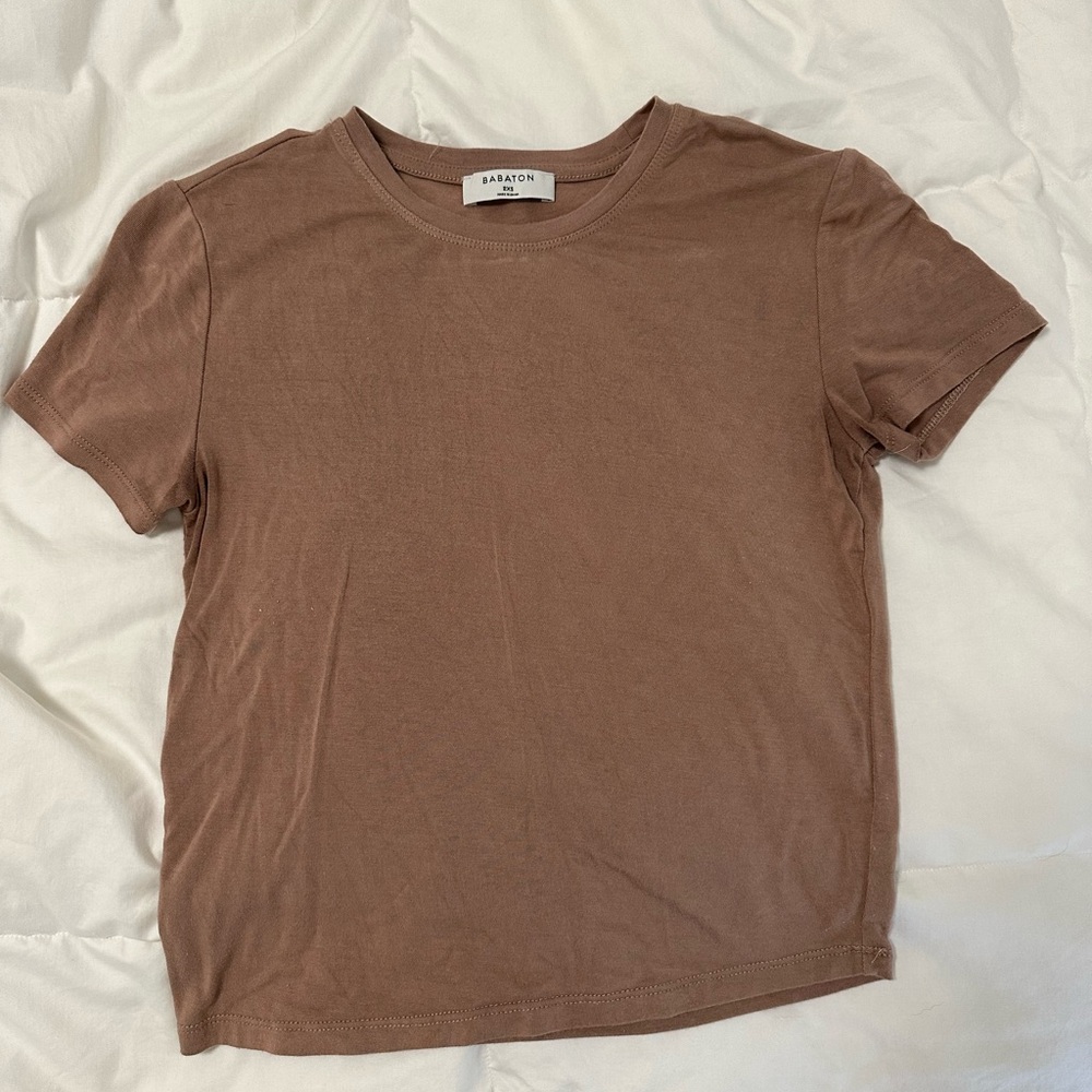 Aritzia Babaton Brown T-Shirt Size 2XS